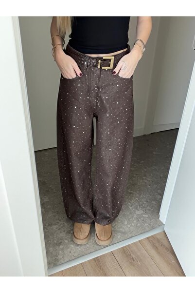 Buseüstüntürk atelier Taşlı kahverengi jean