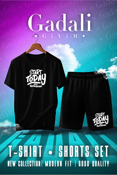 Gadali Unisex Start Today Not Tomorrow Text Printed Shorts T-Shirt Set