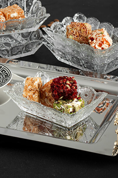 moontime alaçatı Altı Parça Cam Lokum ve Şekerlik Seti, Şık Sunumlar İçin Ideal