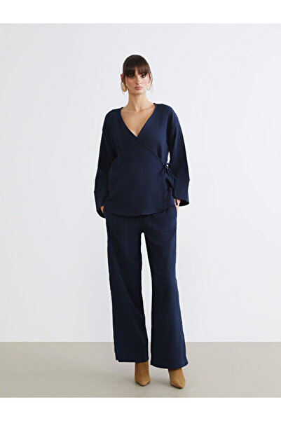 LC Waikiki Rmz Gi̇yi̇m Farkiyla Large Size Women's Muslin Pants with Drawstri...