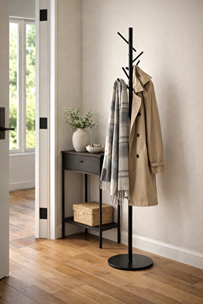 MARIA HOMES Modern Black Metal Coat Rack Stand with Hooks