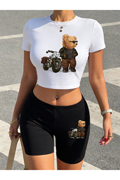 NOISSEY Sexy Ride Motorcycle Cool Bear Printed Babby Teelar Shorts Women Two ...