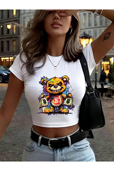 NOISSEY Šareni medved koji drži novac Torba printovi ženske kratke majice let...
