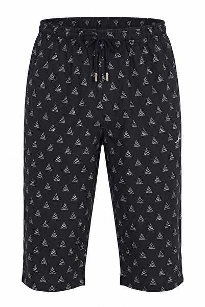 Haşema Triangle Patterned Black Long Men's Pool and Sea Shorts 6006