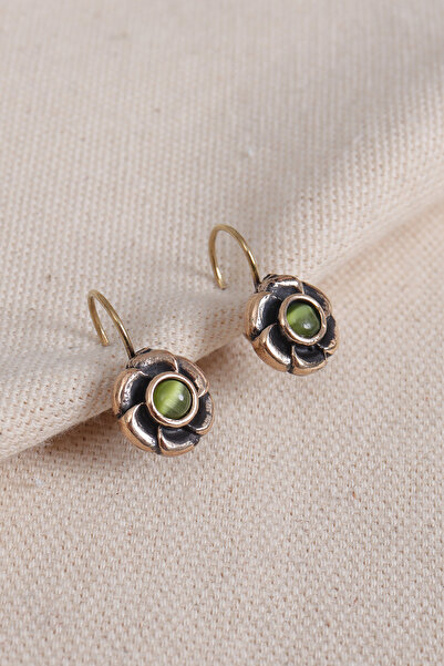 Süspüs Accessories Purple Cat's Eye Stone Flower Figured Authentic Earrings