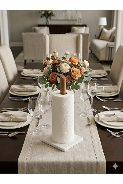 KdrElektronik Wooden Paper Towel Holder with Natural Marble Base - Modern Kit...