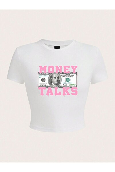 NOISSEY Money Talks Letter Print Crop T-Shirt Σέξι καλοκαιρινό γυναικείο κοντ...