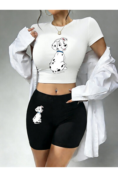 NOISSEY Hot Sweet Dalmatian Dog cu imprimeu Crop Tops Pantaloni scurți Femei ...