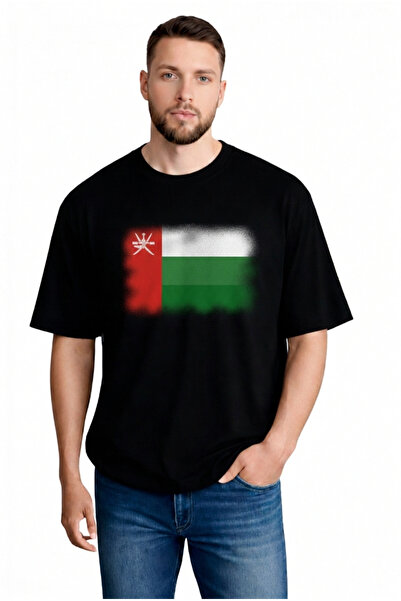 sngl Tricou cu mânecă scurtă pentru bărbați supradimensionat Oman Flag cu imp...