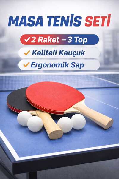 SameMerv Masa Tenisi Seti 2 Raket 3 Top - Ping Pong Raket Seti