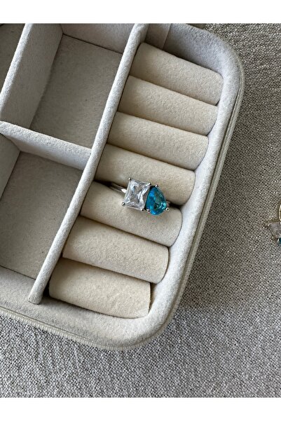 ringbox Silver Color Blue Two Stone Ring