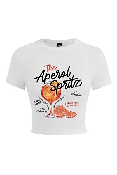NOISSEY Aperol Spritz Retro Cocktail Prints Crop tricou Tricouri strâmte pent...