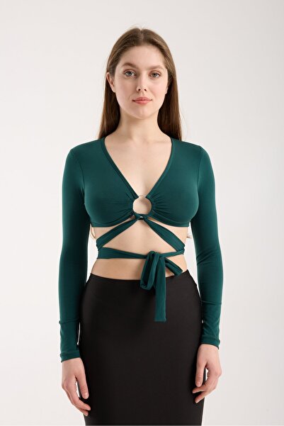 Modazeyosh Women's Ring Detail Tie-Up Detail Blouse