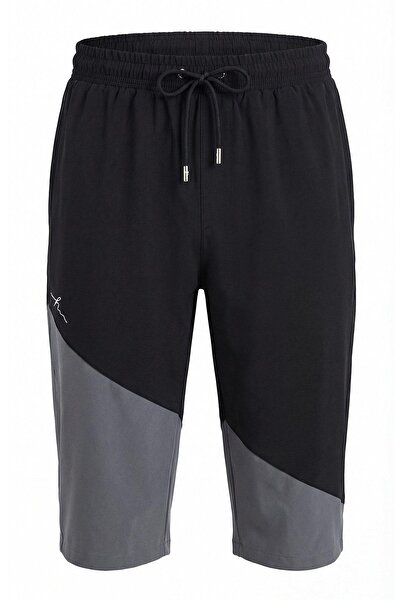 Haşema Black Gray Long Men's Pool and Sea Shorts 6007