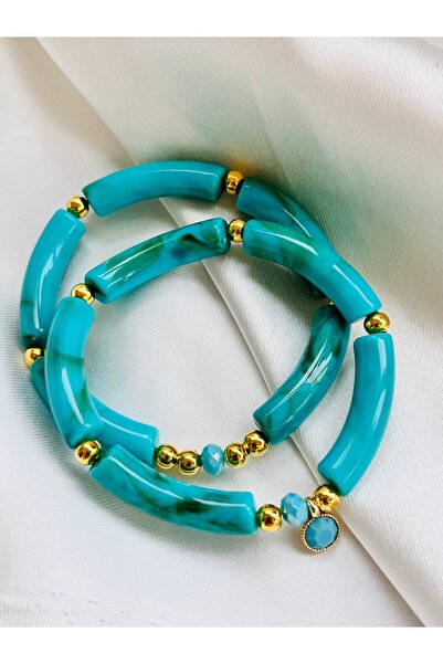 COCOSH TAKI Turquoise and gold detailed double Stretchy combination bracelet.