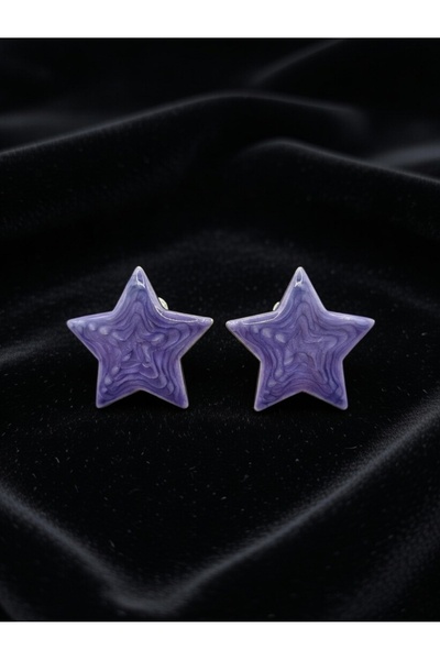 ahsenaksesuar2025 Purple Marble Patterned Big Star Model Steel Earrings