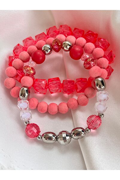 COCOSH TAKI Pink Beaded triple combination Stretchy bracelet