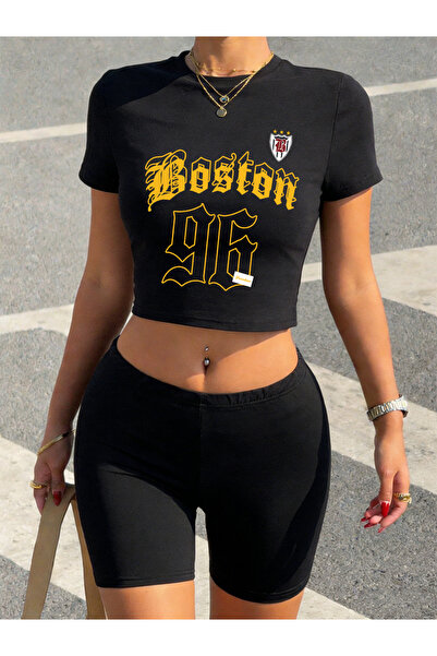 NOISSEY Summer Boston Number 96 Jersey Prints Crop Tops Pantaloni scurți Feme...