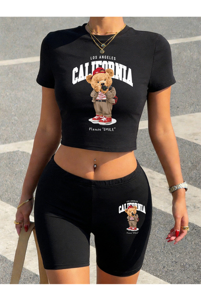 NOISSEY Summer Bear USA California cu imprimeu Babby Tees Pantaloni scurți pe...