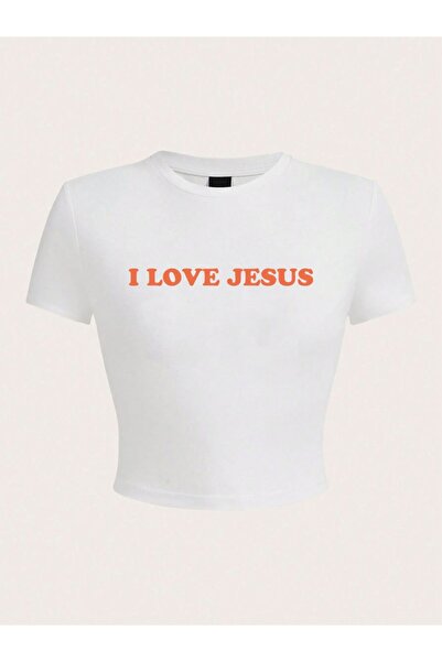 NOISSEY I Love Jesus Letter Print Crop T tricou Sexy Summer Women Mânecă scur...
