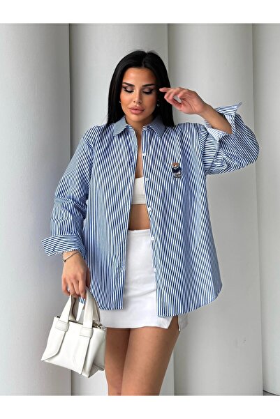 HARMONY GLOBAL Women's Blue Tedy Patterned Striped Oversized Teddy Bear Embro...