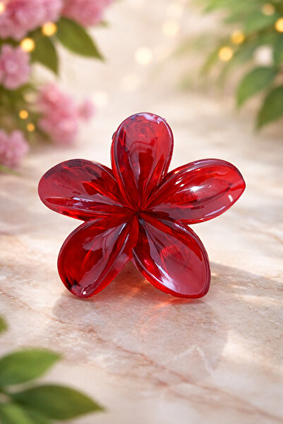 LUNEVORA Red Lotus Women's Hair Clip with Latch, Large Size