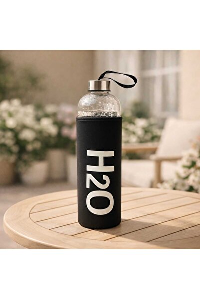 MATMEL H2O Glass Flask with Case - Transparent / Black - 1 Lt