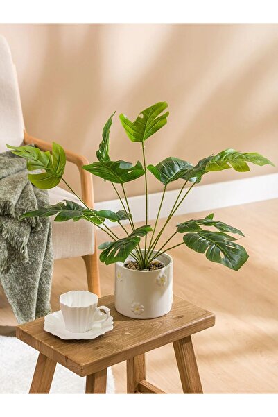LC Waikiki LCW HOME Κεραμικό Βάζο με Φιγούρες Λευκών Λουλουδιών 12 εκ.