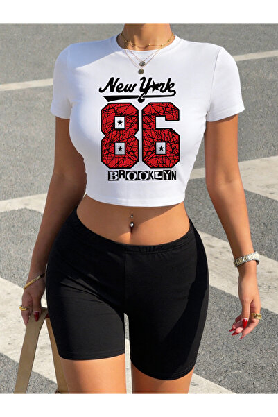 NOISSEY Summer New York Brooklyn 86 Print Crop tricou Pantaloni scurți Femei ...