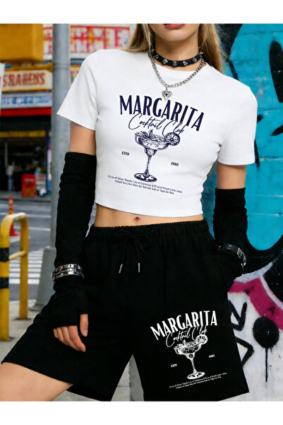 NOISSEY Summer Margarita Cocktail Club Prints Crop Tops Σορτς Γυναικεία Σετ δ...