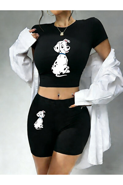NOISSEY Hot Sweet Dalmatian Dog με τύπωμα Crop Tops Σορτς Γυναικεία Καλοκαιρι...