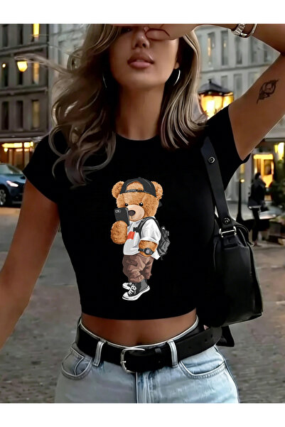 NOISSEY Cool Bear With Hat Selfie με τύπωμα Γυναικεία μπλουζάκια Babby Tee Κα...