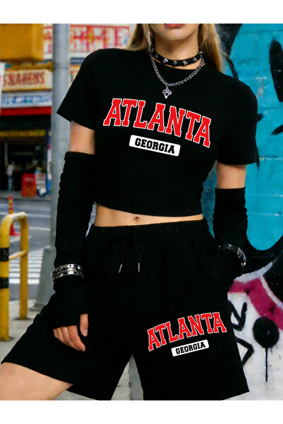 NOISSEY Καλοκαιρινό Atlanta Georgia Letter με τύπωμα Babby TeeT-Shirt Σορτς Γ...