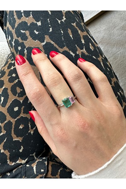 ringbox Silver Color Turquoise Double Rectangular Ring