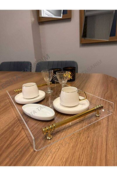 kesita TASARIM ÇAY/KAHVE/SÖZ/NİŞAN TEPSİSİ PLEKSİ KULPLU (25*35 CM)