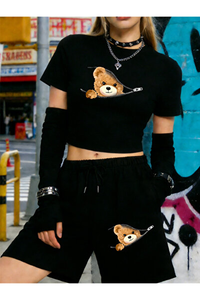 NOISSEY Pantaloni scurți de vară cu fermoar Bear cu model cu imprimeu Babby T...