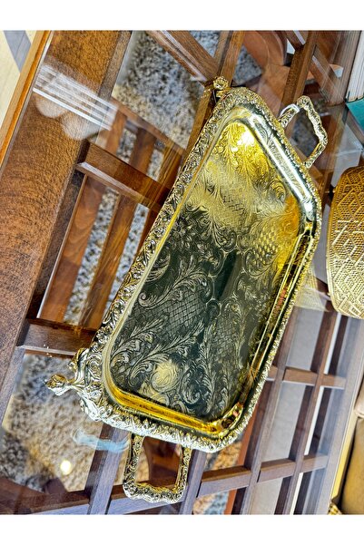 hediye Esterhomedecor Gold Metal Tray Aq 35*24cm