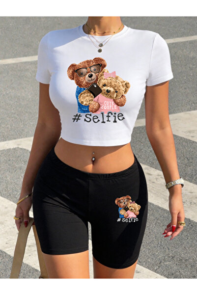 NOISSEY Hot Sweet Couple Bears Selfie cu imprimeu Pantaloni scurți Babby Teel...