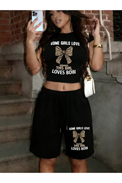 NOISSEY Αυτό το κοριτσίστικο σετ με φιόγκο με τύπωμα Babby TeeT-Shirt Σορτς Κ...