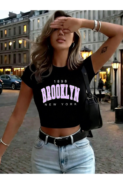 NOISSEY Brooklyn New York Tricouri crop cu imprimeuri cu litere, Topuri de va...