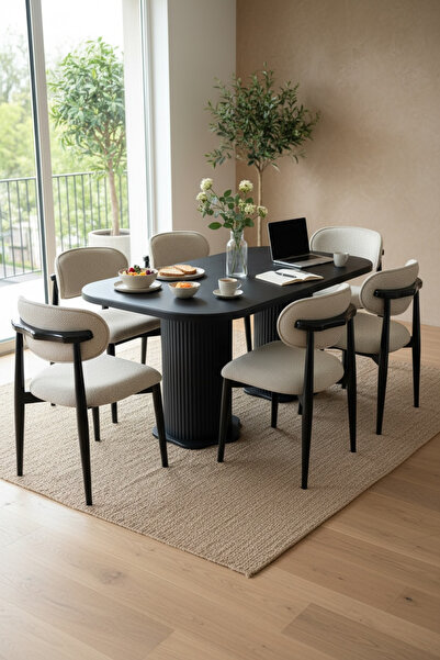 vilena Line Bohem Polo 6 Kişilik Yemek Masası Takımı – MDF Masa ve Ahşap Sand...