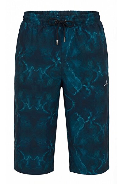 Haşema Dalga Patterned Green Men's Long Pool and Sea Shorts 6001