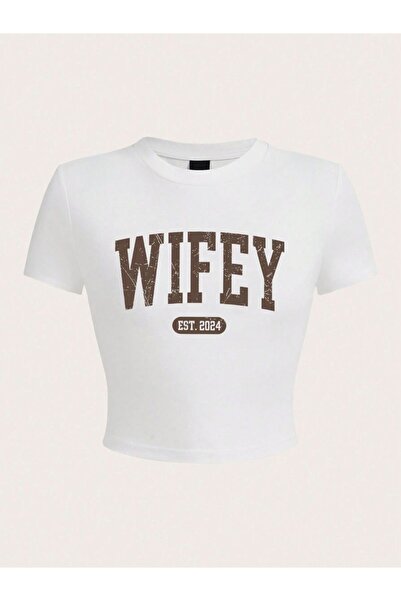 NOISSEY Καλοκαιρινά γυναικεία μπλουζάκια crop Wifey Est.2024 με στάμπα γράμμα...