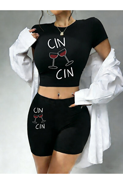 NOISSEY Sexy Cin Cin Cheers cu imprimeu Babby TeeT-shirt Pantaloni scurți Cos...