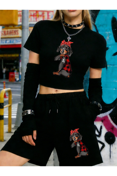 NOISSEY Sexy Bow Dog I Love You Printed Babby Teet-Shirt Shorts Women Two Pie...