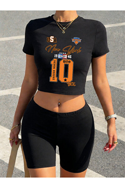 NOISSEY تريند نيويورك بروكليز رقم 10 مطبوع تي شيرت وشورت نسائي من قطعتين طقم ...