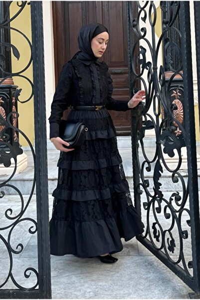 TUGBA COLLECTION Yeni Sezon İthal Pile Nakış Detaylı Özel Tasarım Dantel Elbise