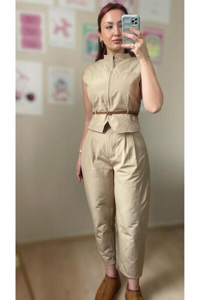 Tumtum Wear Belt Detail High Waist Pants Vest Sets