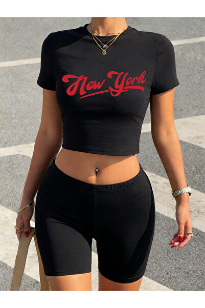 NOISSEY Summer New York Lettered Creative Printed Babby Teet-Shirt Shorts Wom...