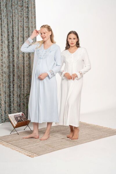 Lohusa Homewear New Season Ecru Maternity Maternity Nightgown with Buttoned L...